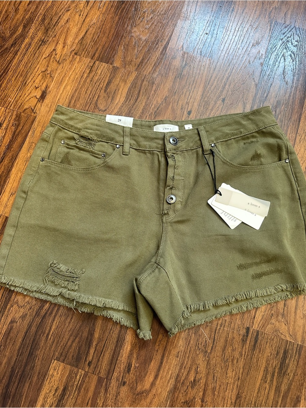High-Rise Olive Green Distressed Women's Jean Shorts - Unbranded